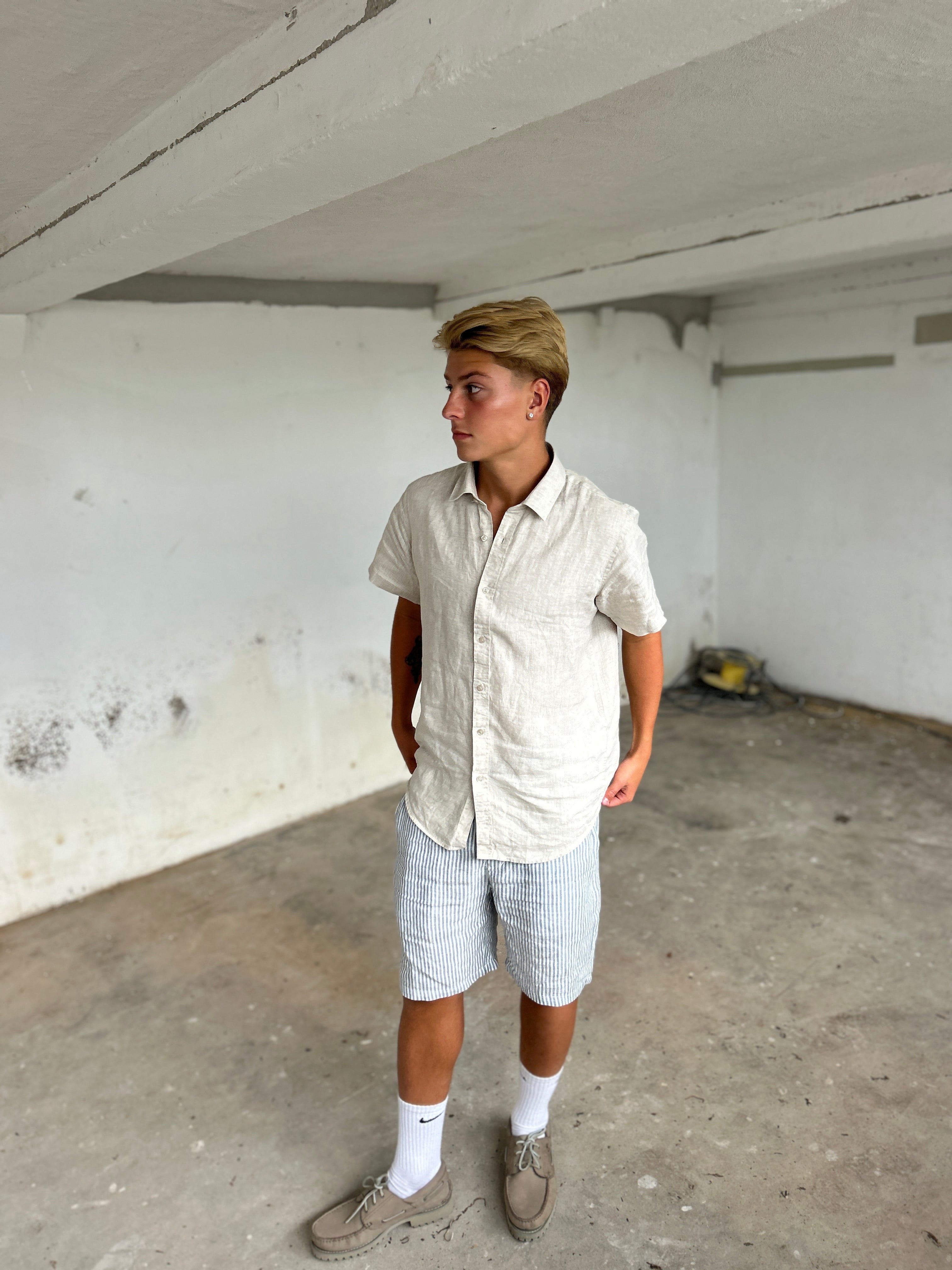 100% HØRSHORTS - BLÅSTRIBET