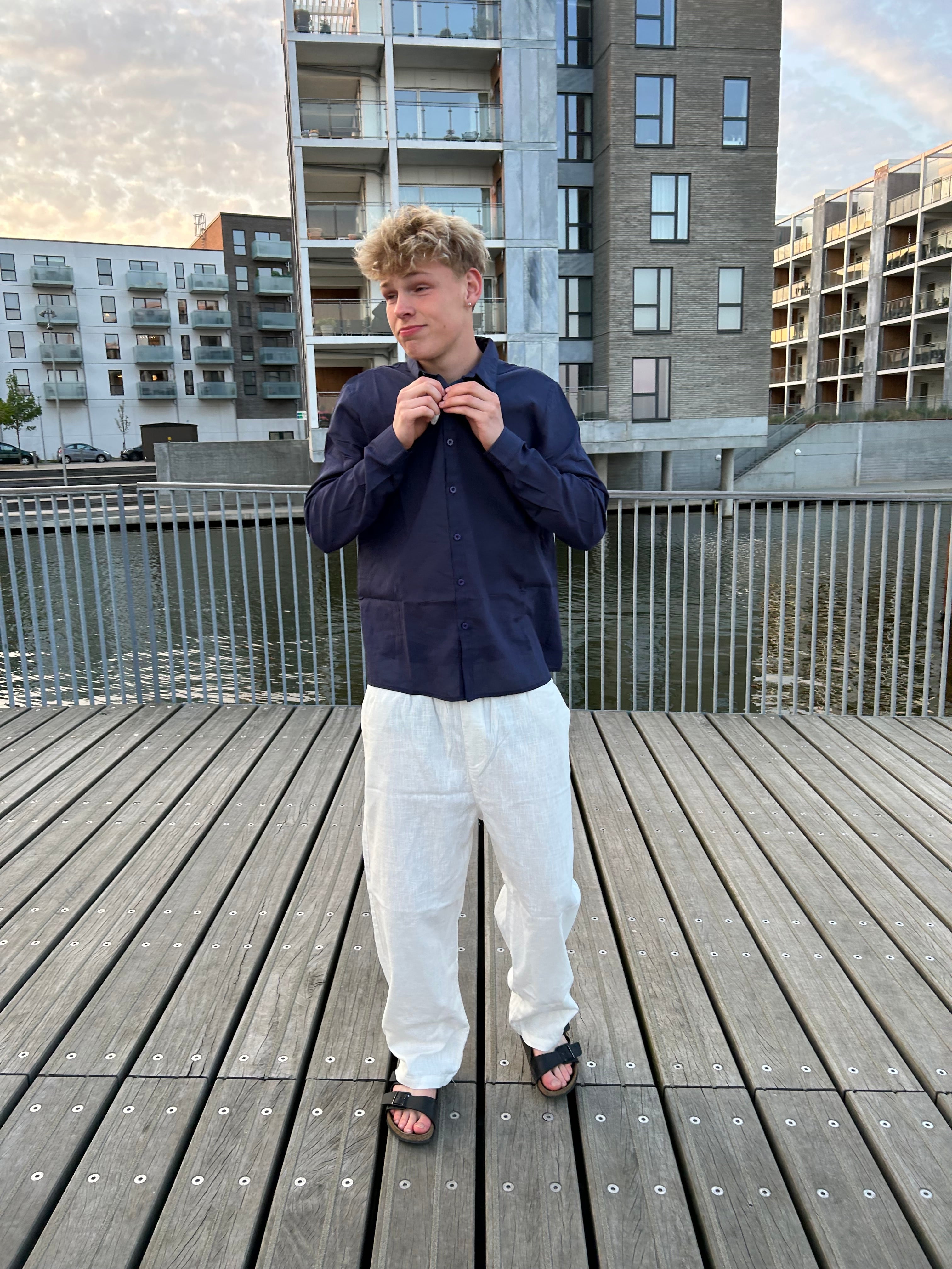 LANGÆRMET HØRSKJORTE - NAVY