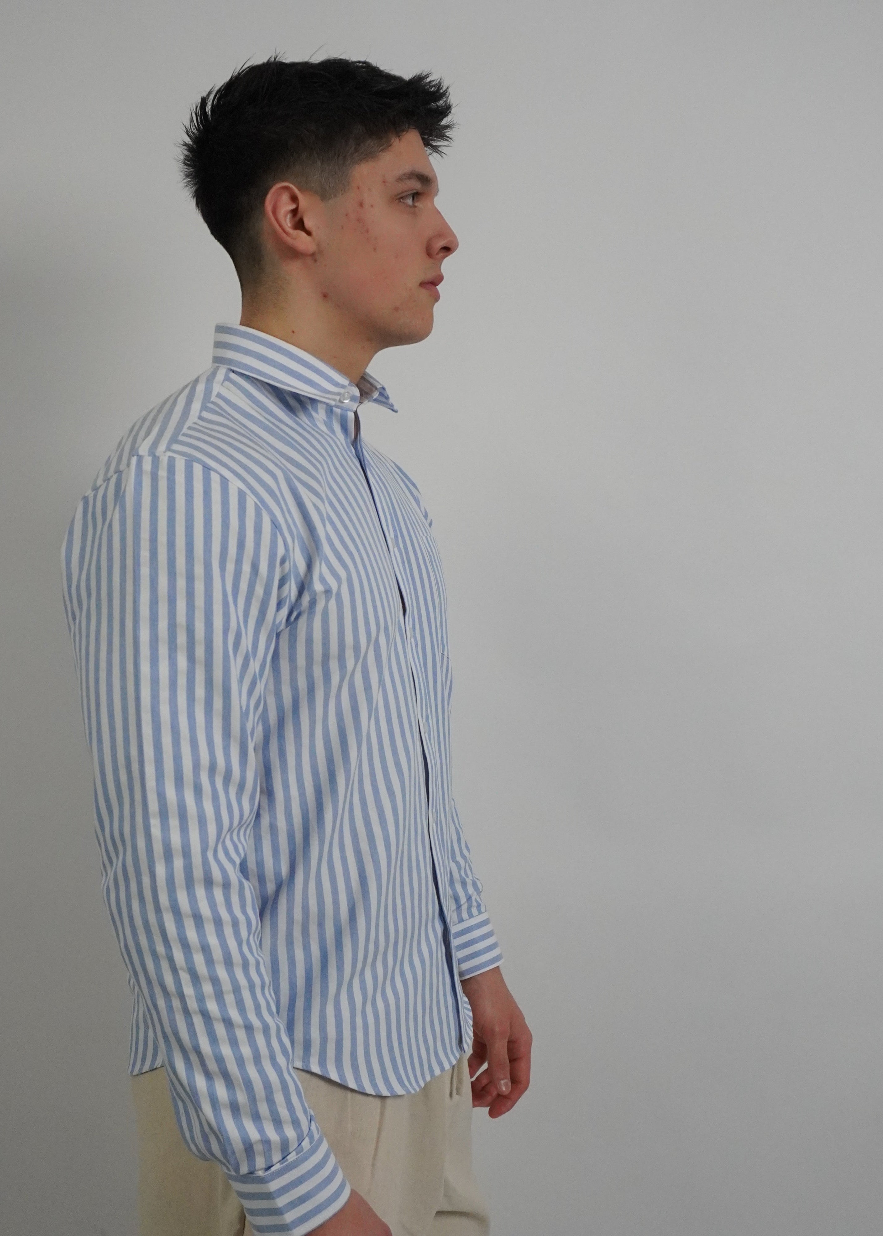 LANGÆRMET SKJORTE - BREDE BLÅSTRIBET