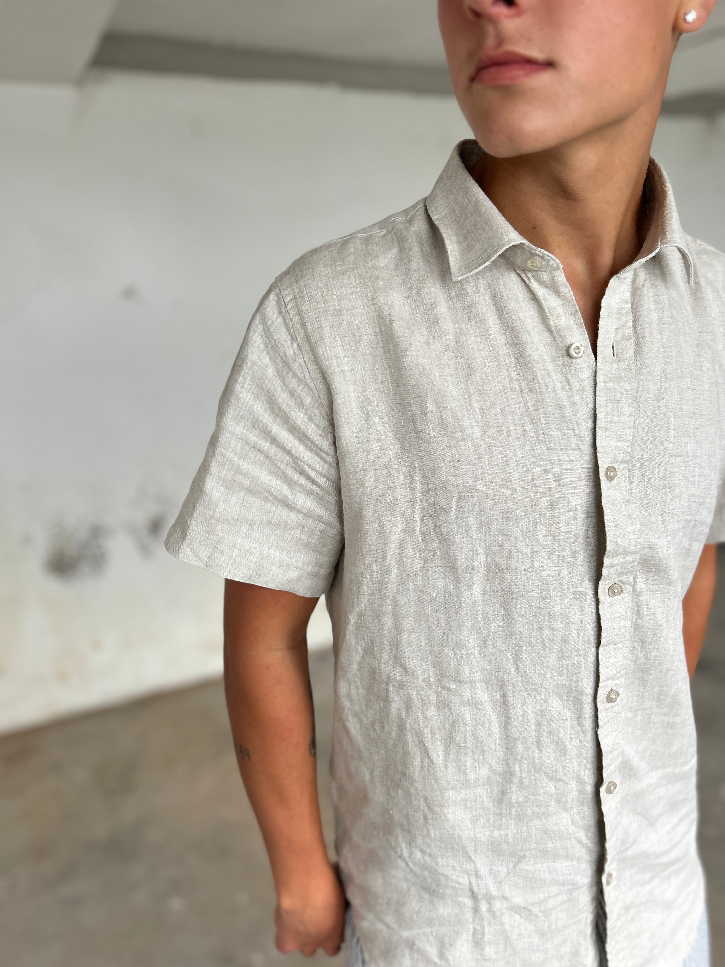 KORTÆRMET 100% HØRSKJORTE - BEIGE