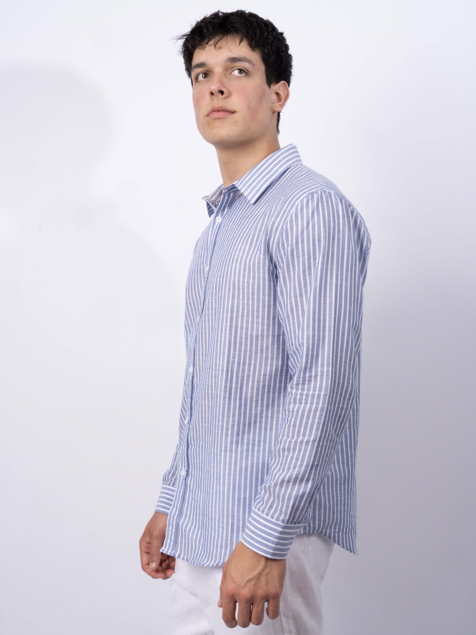 LANGÆRMET SKJORTE - BLÅSTRIBET