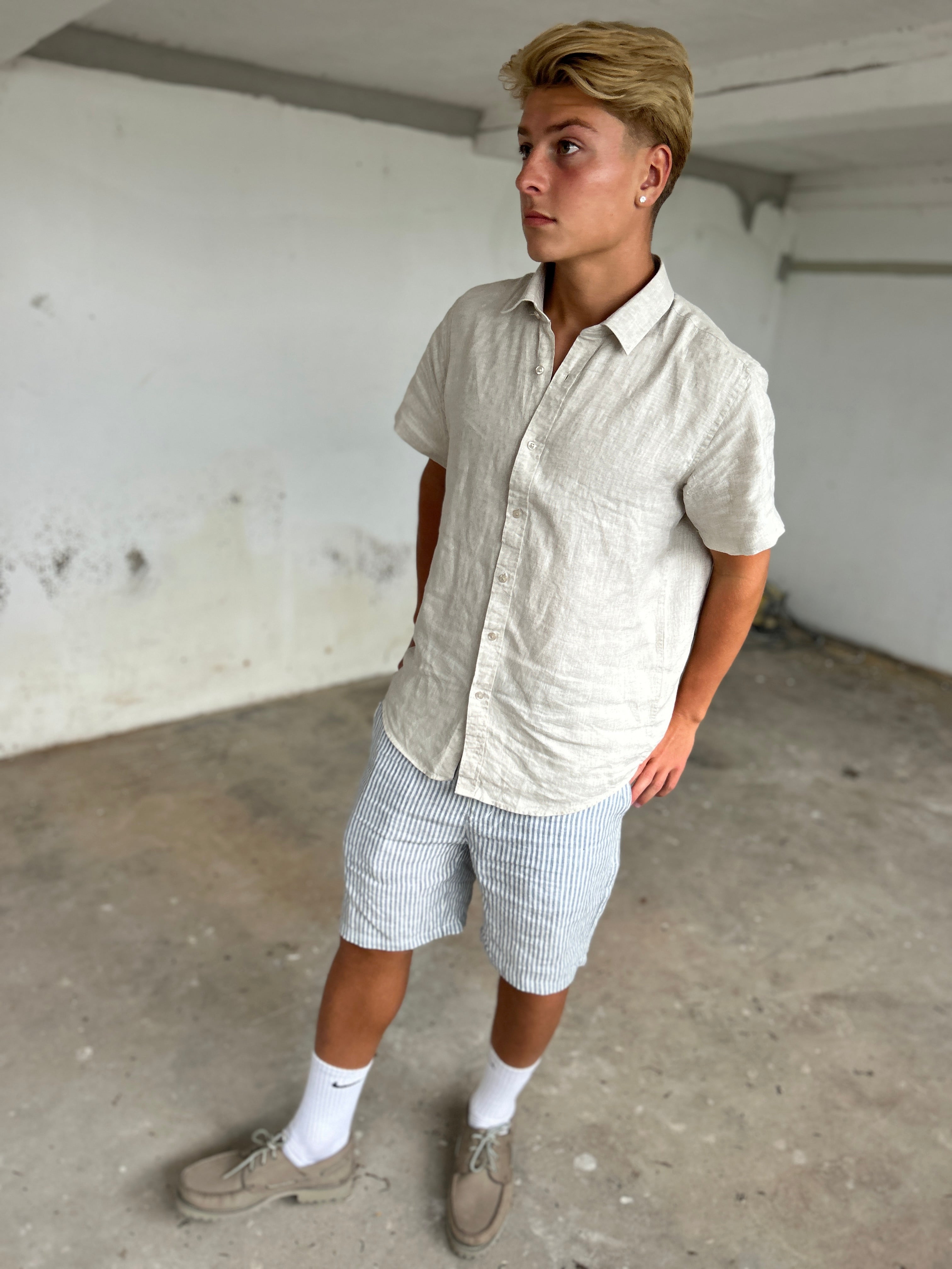 100% HØRSHORTS - BLÅSTRIBET