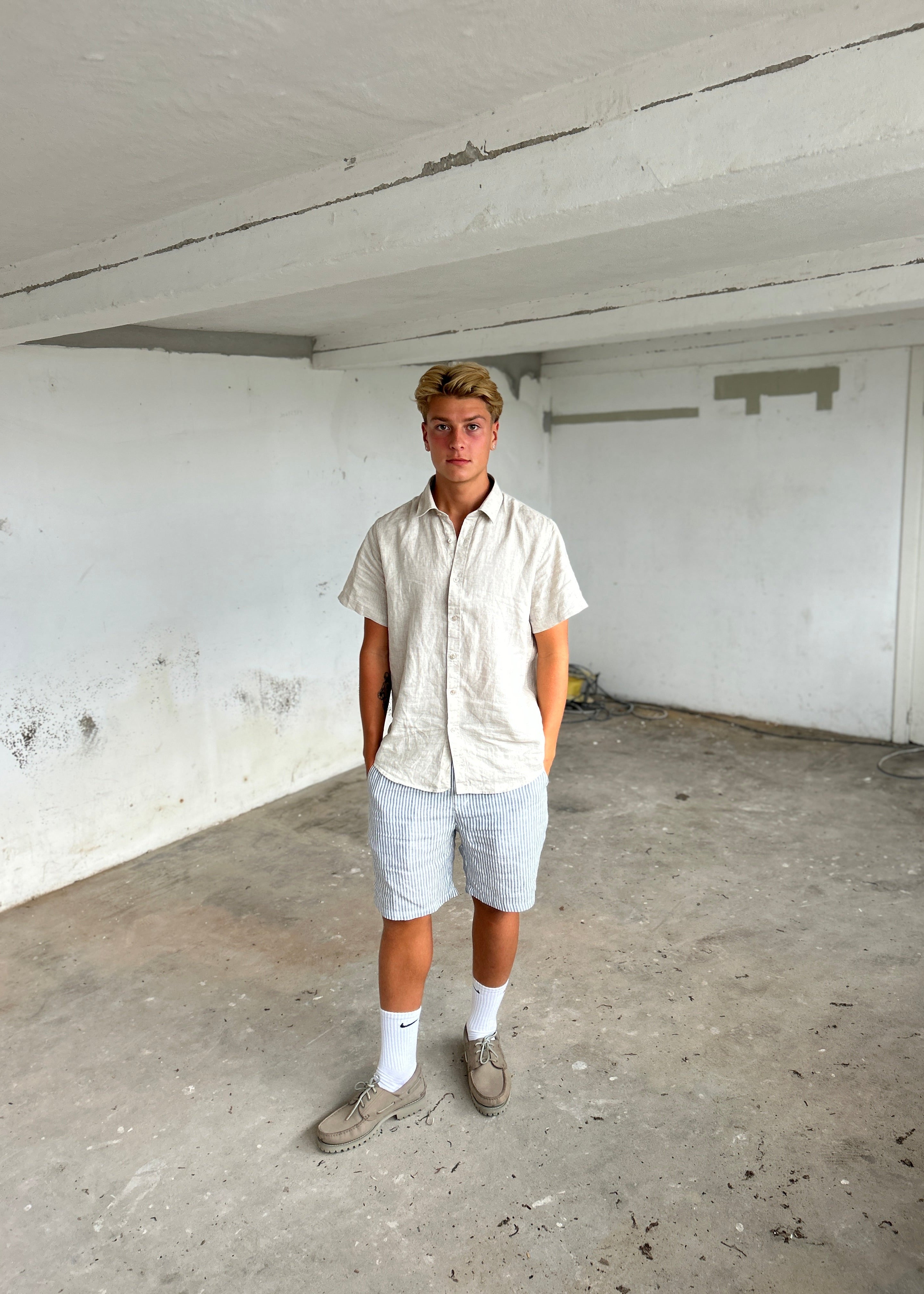 100% HØRSHORTS - BLÅSTRIBET