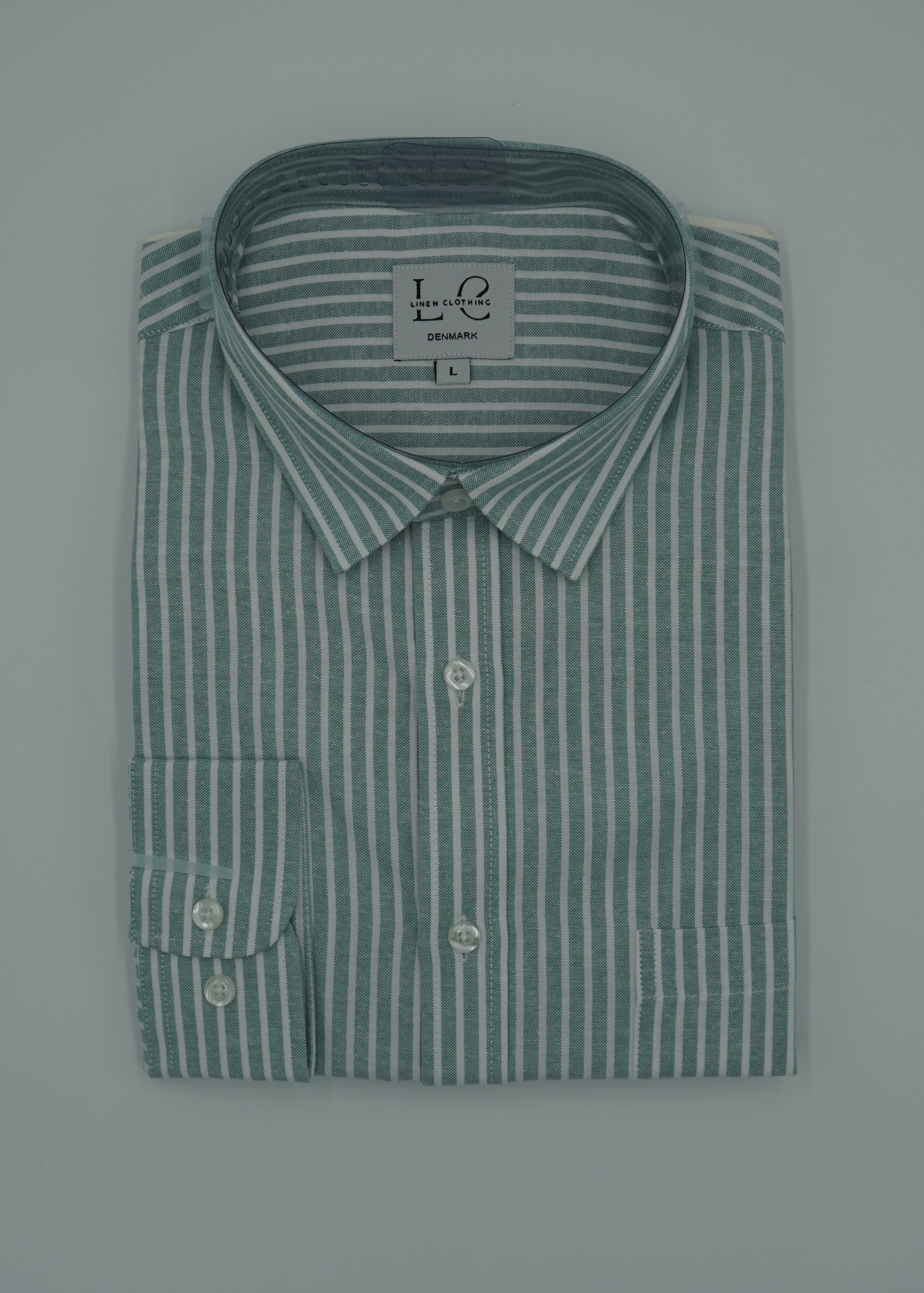 LANGÆRMET SKJORTE - GRØNSTRIBET