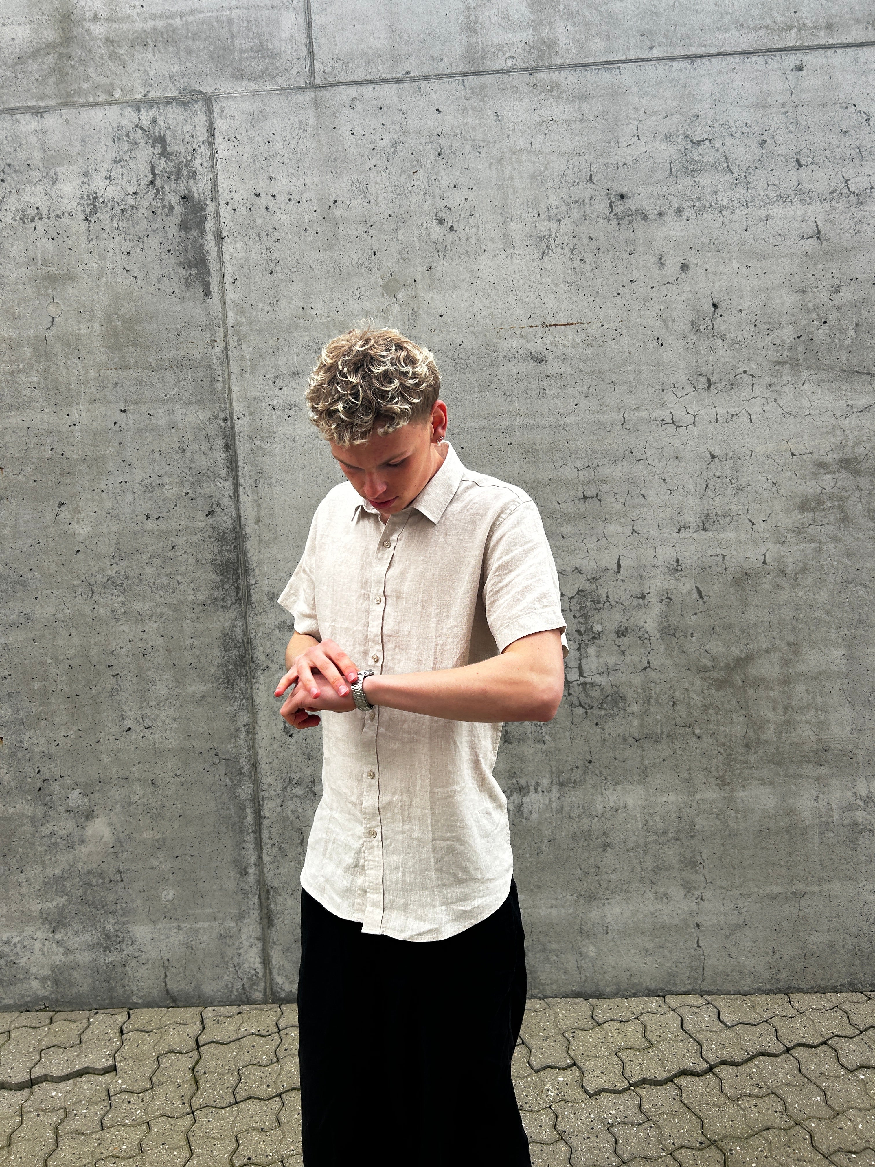 KORTÆRMET 100% HØRSKJORTE - BEIGE