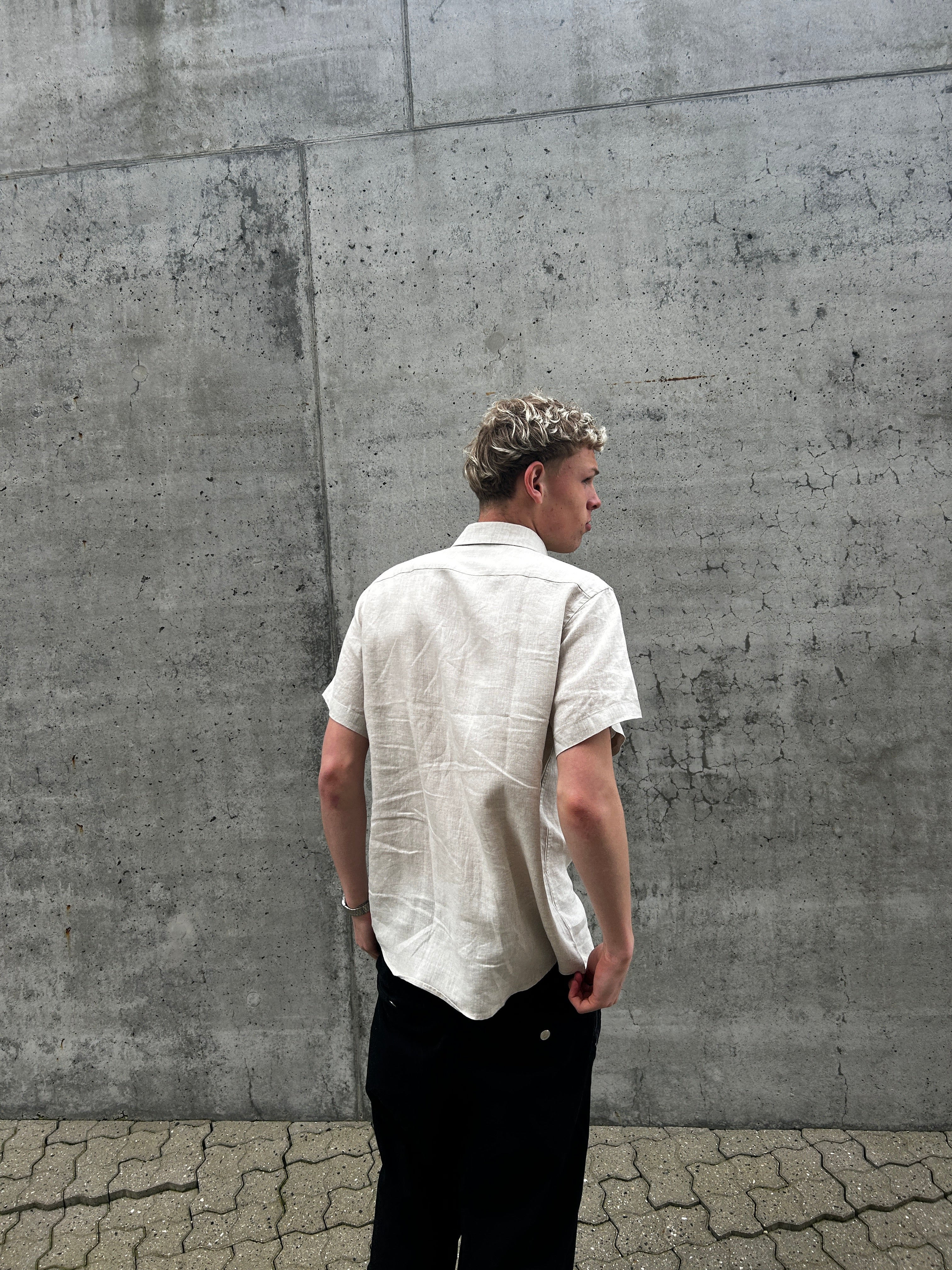 KORTÆRMET 100% HØRSKJORTE - BEIGE