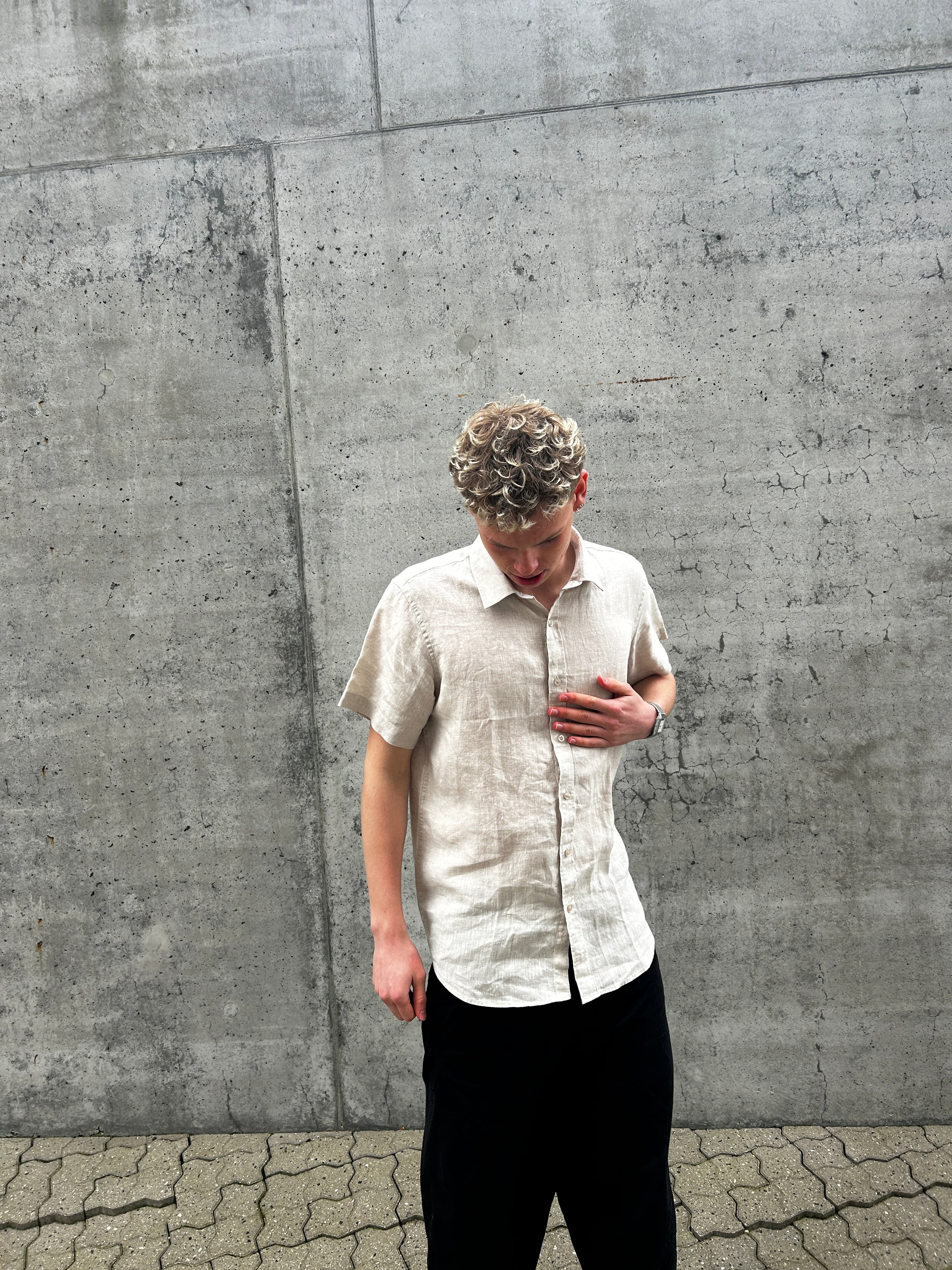 KORTÆRMET 100% HØRSKJORTE - BEIGE