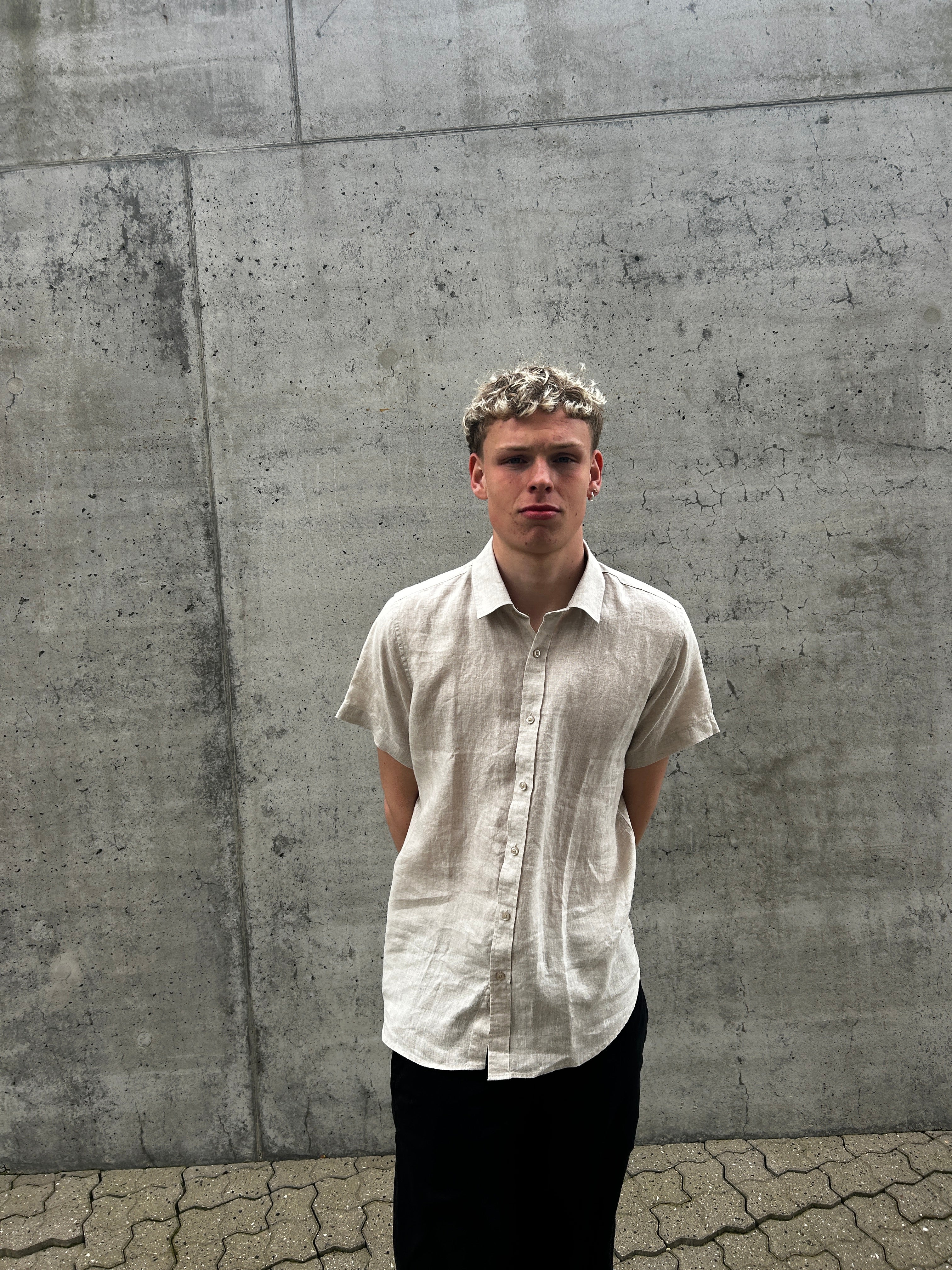 KORTÆRMET 100% HØRSKJORTE - BEIGE