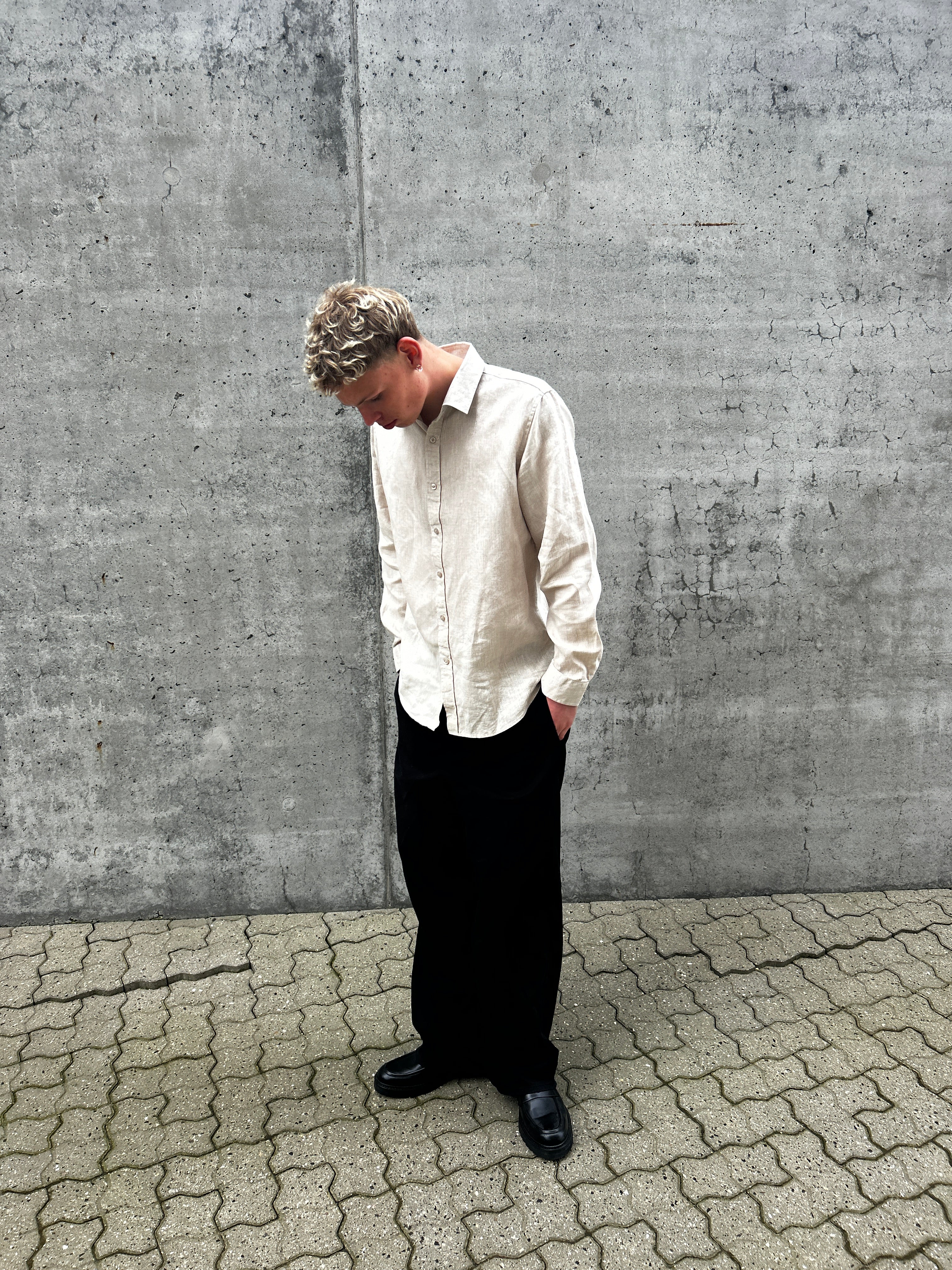 LANGÆRMET 100% HØRSKJORTE - BEIGE