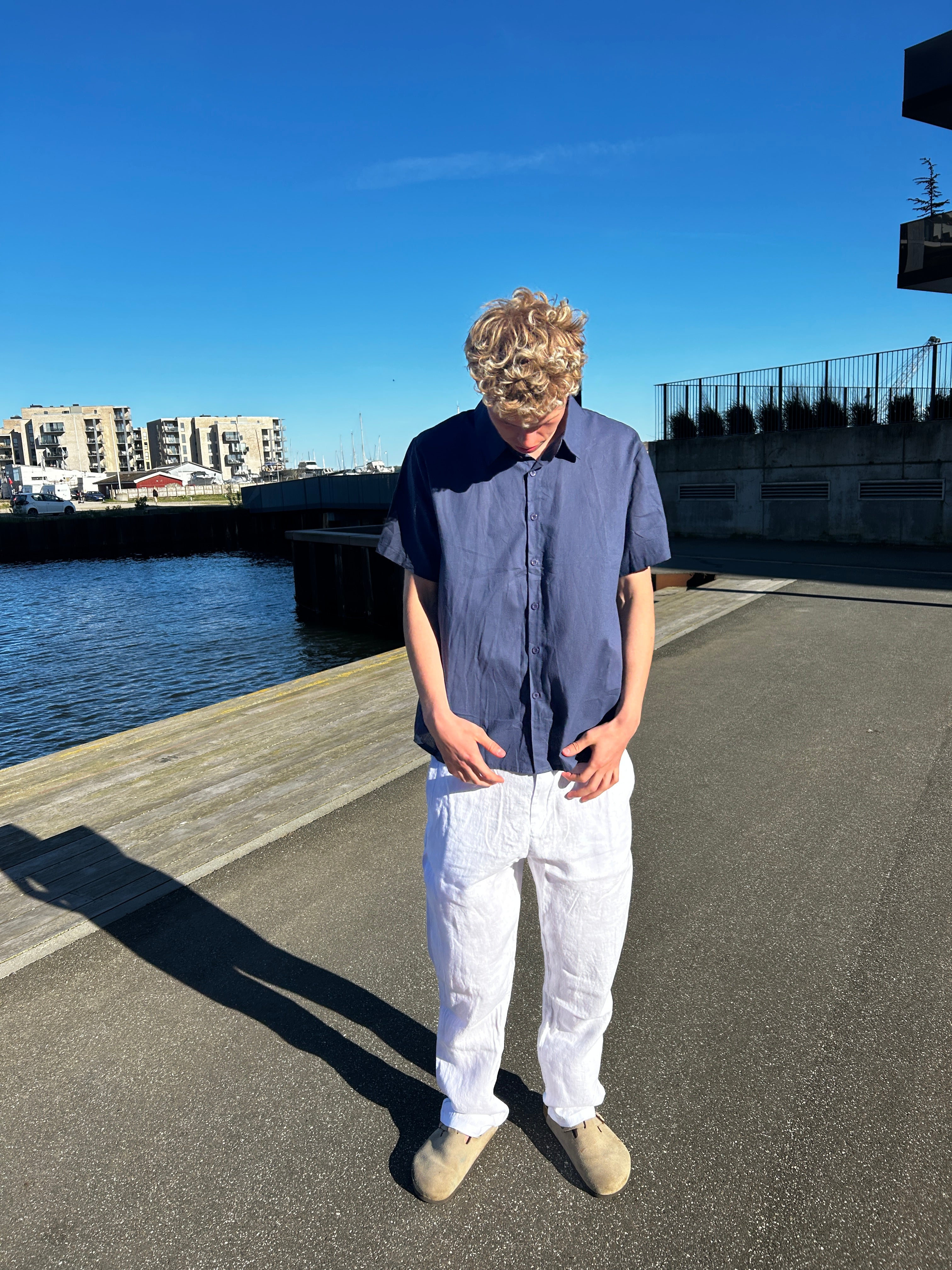 KORTÆRMET HØRSKJORTE - NAVY