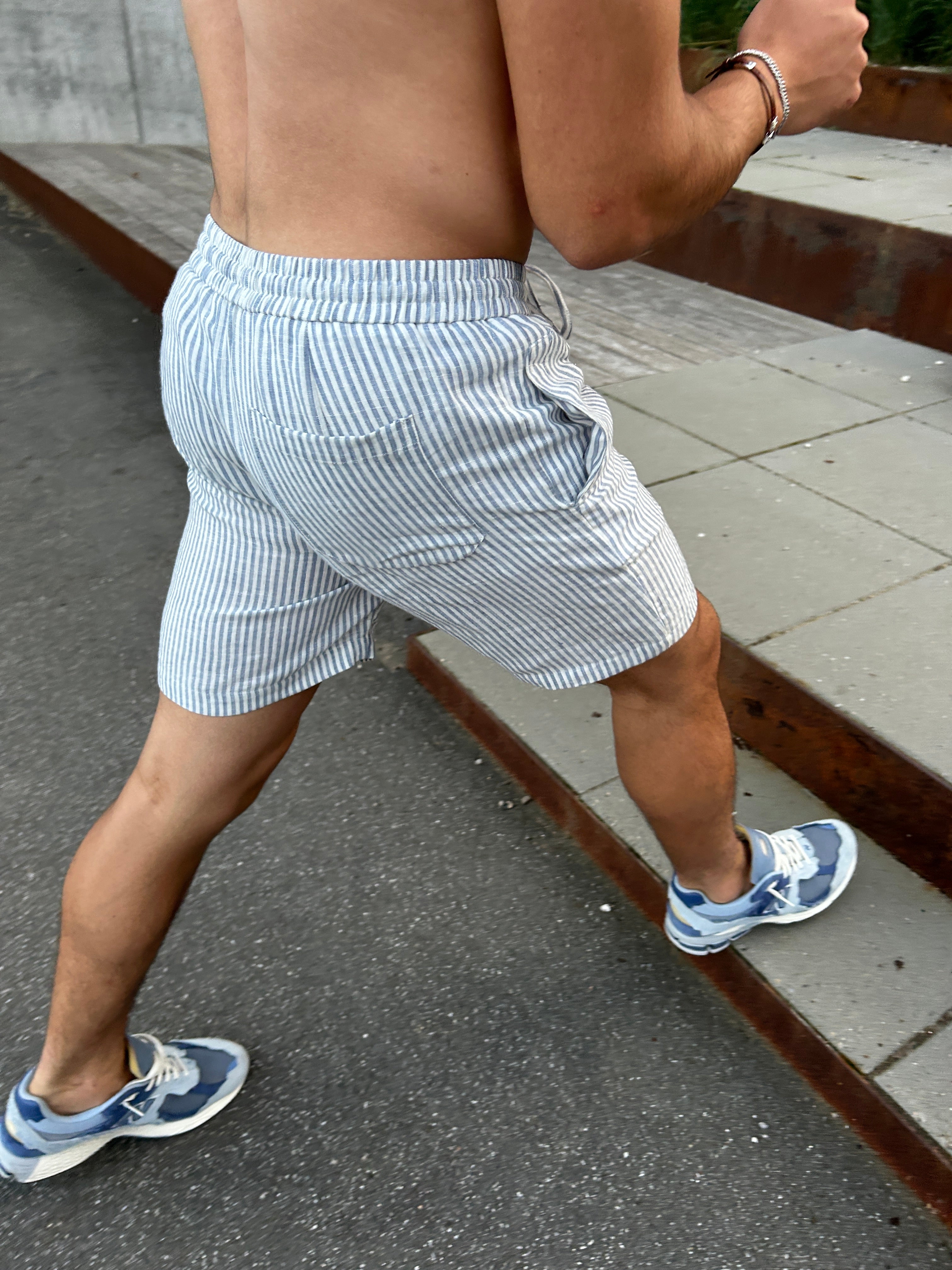 100% HØRSHORTS - BLÅSTRIBET