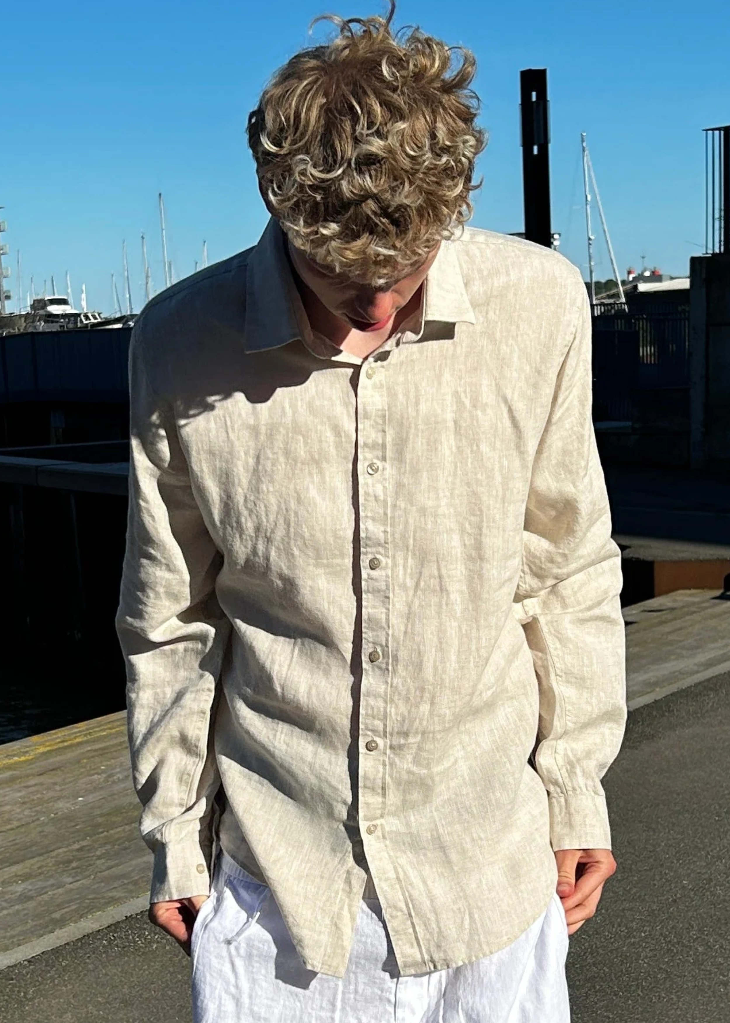 LANGÆRMET 100% HØRSKJORTE - BEIGE